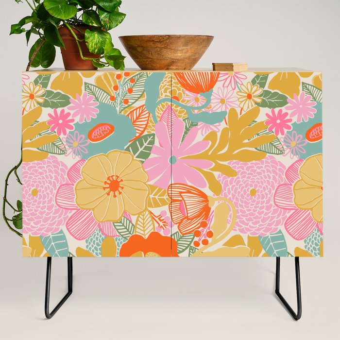 60's Retro Floral Credenza