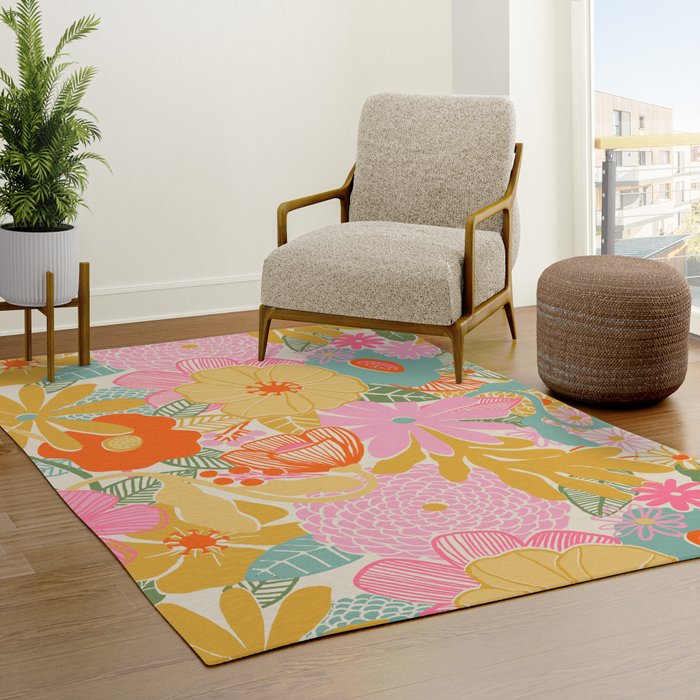 60's Retro Floral Rug