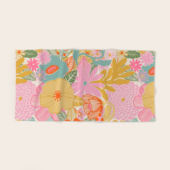 60's Retro Floral Bath Towel