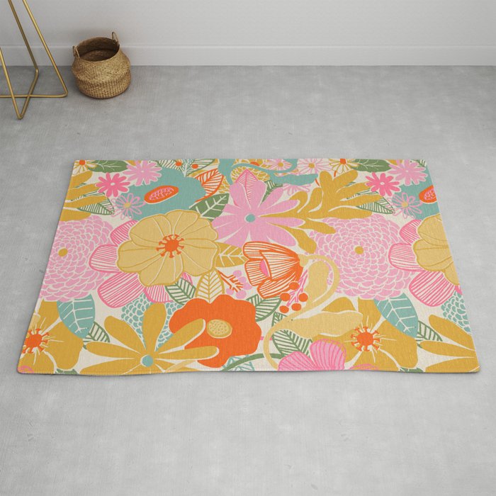 60's Retro Floral Rug