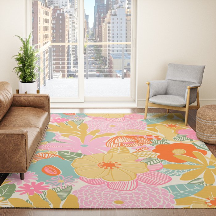60's Retro Floral Rug