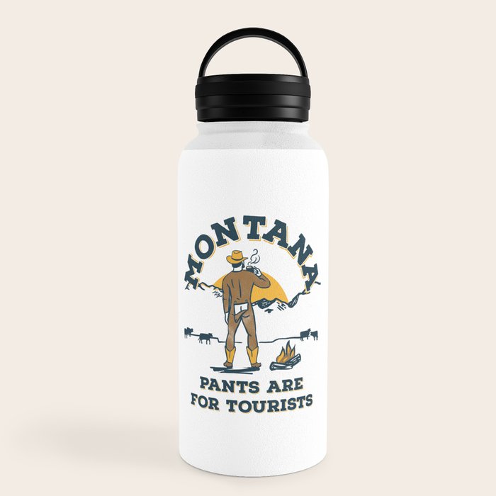 "Montana: Pants Are For Tourists" Funny Retro Cowboy Travel Art Water Bottle