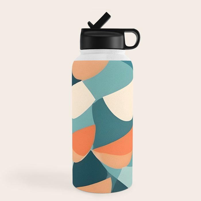 1/4 Cut, Abstract Fresh Fruits Citrus, Orange Lemon Illustration Scandinavian, Pastel Geometric Shapes eclectic Contemporary Modern Boho Water Bottle