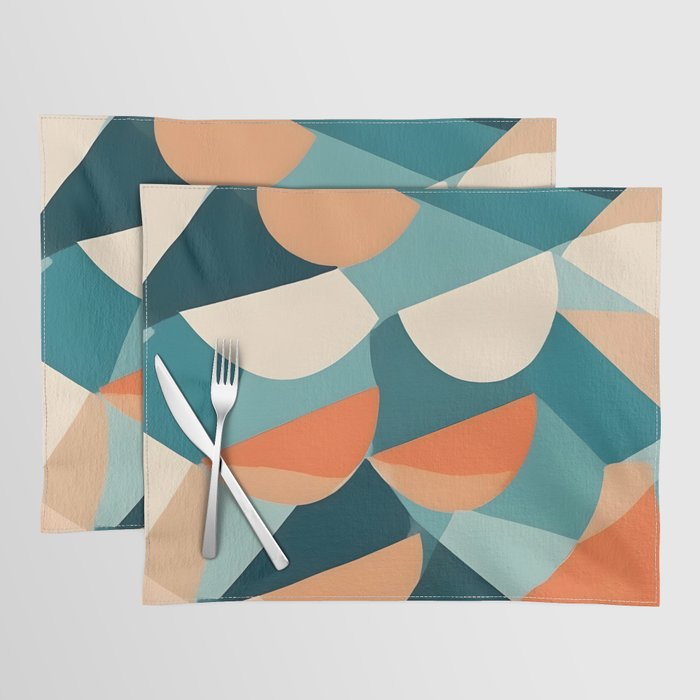 1/4 Cut, Abstract Fresh Fruits Citrus, Orange Lemon Illustration Scandinavian, Pastel Geometric Shapes eclectic Contemporary Modern Boho Placemat