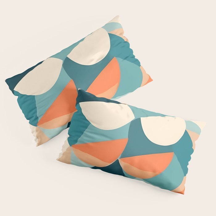 1/4 Cut, Abstract Fresh Fruits Citrus, Orange Lemon Illustration Scandinavian, Pastel Geometric Shapes eclectic Contemporary Modern Boho Pillow Sham