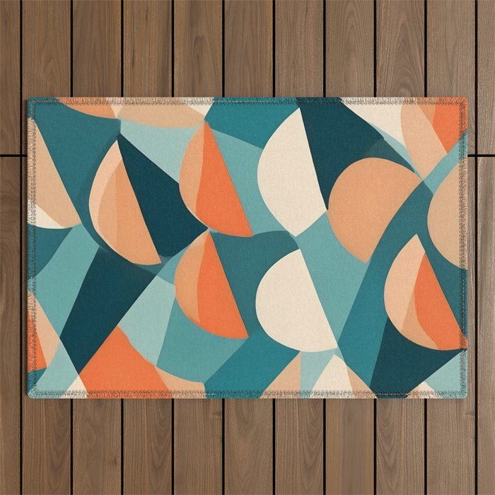 1/4 Cut, Abstract Fresh Fruits Citrus, Orange Lemon Illustration Scandinavian, Pastel Geometric Shapes eclectic Contemporary Modern Boho Outdoor Rug