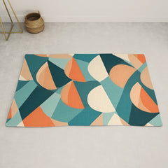 1/4 Cut, Abstract Fresh Fruits Citrus, Orange Lemon Illustration Scandinavian, Pastel Geometric Shapes eclectic Contemporary Modern Boho Rug