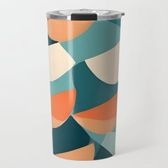 1/4 Cut, Abstract Fresh Fruits Citrus, Orange Lemon Illustration Scandinavian, Pastel Geometric Shapes eclectic Contemporary Modern Boho Travel Mug