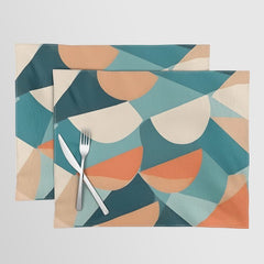 1/4 Cut, Abstract Fresh Fruits Citrus, Orange Lemon Illustration Scandinavian, Pastel Geometric Shapes eclectic Contemporary Modern Boho Placemat