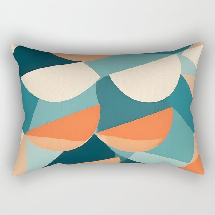 1/4 Cut, Abstract Fresh Fruits Citrus, Orange Lemon Illustration Scandinavian, Pastel Geometric Shapes eclectic Contemporary Modern Boho Rectangular Pillow