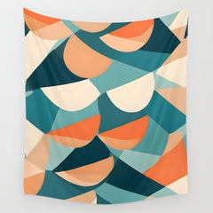 1/4 Cut, Abstract Fresh Fruits Citrus, Orange Lemon Illustration Scandinavian, Pastel Geometric Shapes eclectic Contemporary Modern Boho Wall Tapestry