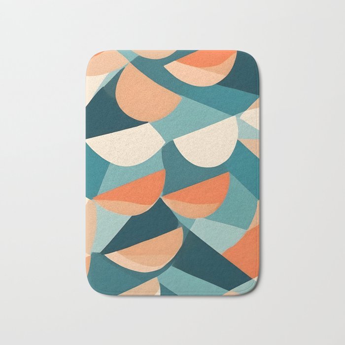 1/4 Cut, Abstract Fresh Fruits Citrus, Orange Lemon Illustration Scandinavian, Pastel Geometric Shapes eclectic Contemporary Modern Boho Bath Mat