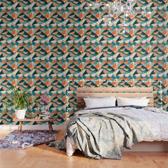 1/4 Cut, Abstract Fresh Fruits Citrus, Orange Lemon Illustration Scandinavian, Pastel Geometric Shapes eclectic Contemporary Modern Boho Wallpaper