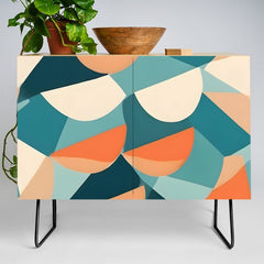 1/4 Cut, Abstract Fresh Fruits Citrus, Orange Lemon Illustration Scandinavian, Pastel Geometric Shapes eclectic Contemporary Modern Boho Credenza