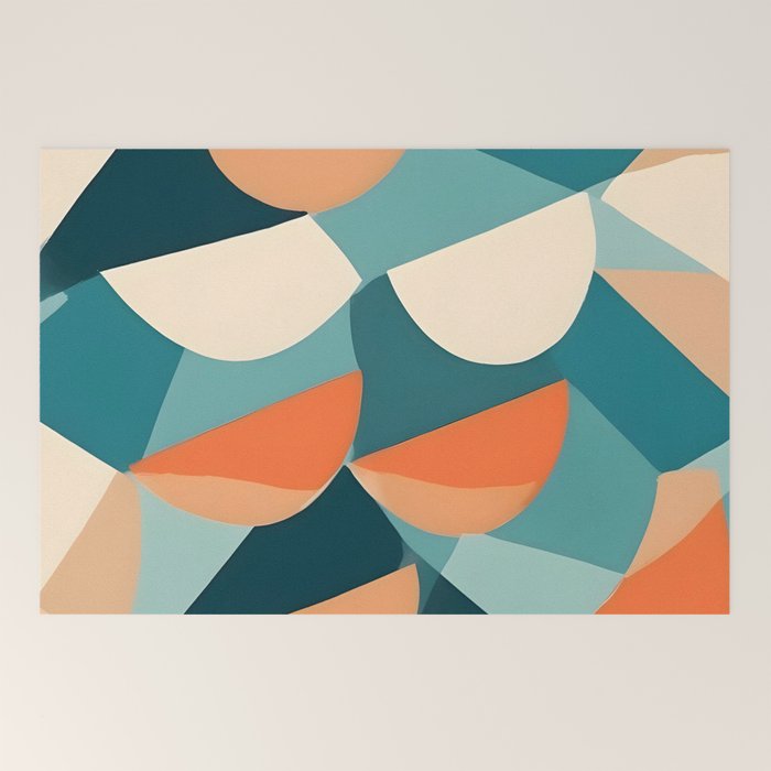 1/4 Cut, Abstract Fresh Fruits Citrus, Orange Lemon Illustration Scandinavian, Pastel Geometric Shapes eclectic Contemporary Modern Boho Welcome Mat