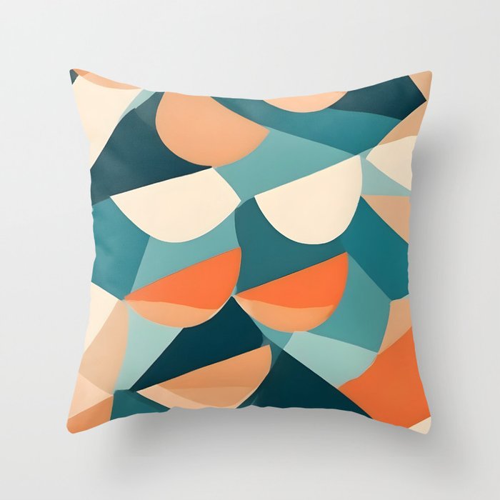 1/4 Cut, Abstract Fresh Fruits Citrus, Orange Lemon Illustration Scandinavian, Pastel Geometric Shapes eclectic Contemporary Modern Boho Throw Pillow