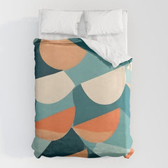 1/4 Cut, Abstract Fresh Fruits Citrus, Orange Lemon Illustration Scandinavian, Pastel Geometric Shapes eclectic Contemporary Modern Boho Duvet Cover