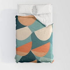 1/4 Cut, Abstract Fresh Fruits Citrus, Orange Lemon Illustration Scandinavian, Pastel Geometric Shapes eclectic Contemporary Modern Boho Comforter