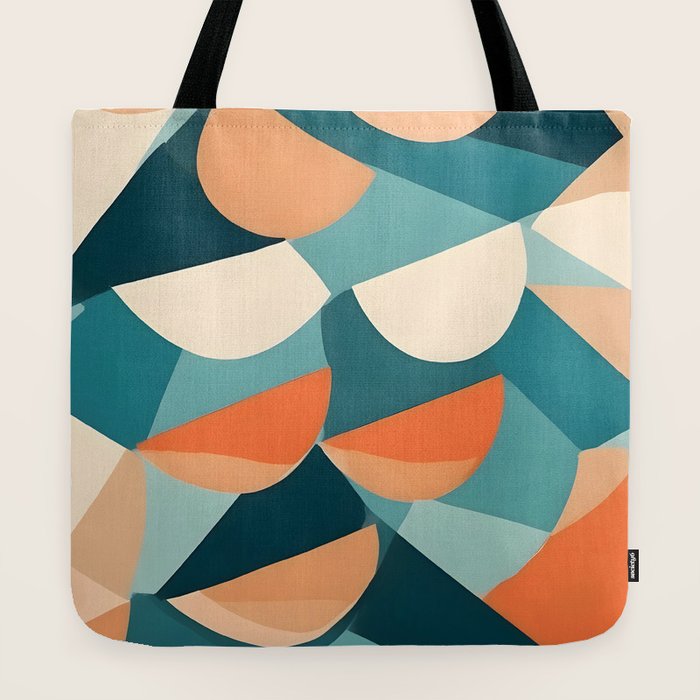 1/4 Cut, Abstract Fresh Fruits Citrus, Orange Lemon Illustration Scandinavian, Pastel Geometric Shapes eclectic Contemporary Modern Boho Tote Bag