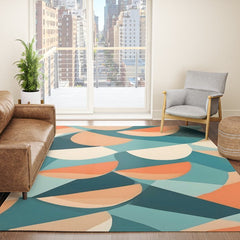 1/4 Cut, Abstract Fresh Fruits Citrus, Orange Lemon Illustration Scandinavian, Pastel Geometric Shapes eclectic Contemporary Modern Boho Rug