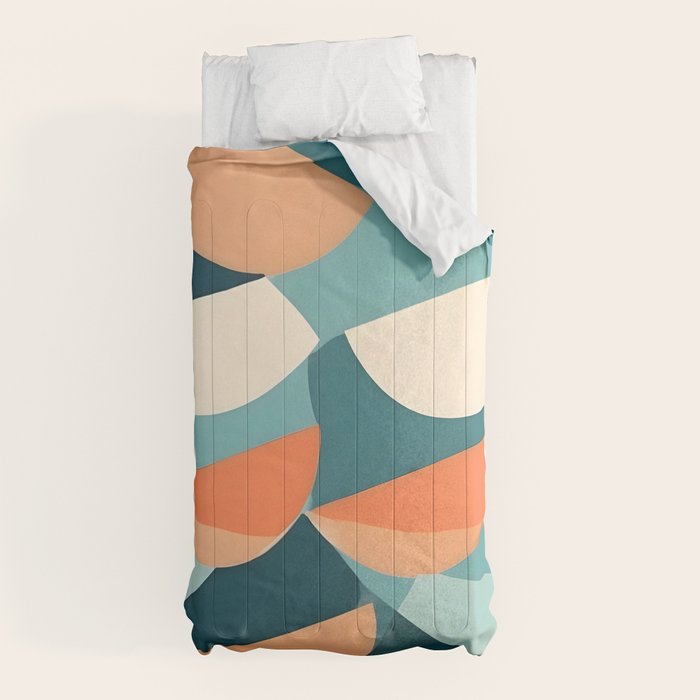 1/4 Cut, Abstract Fresh Fruits Citrus, Orange Lemon Illustration Scandinavian, Pastel Geometric Shapes eclectic Contemporary Modern Boho Comforter