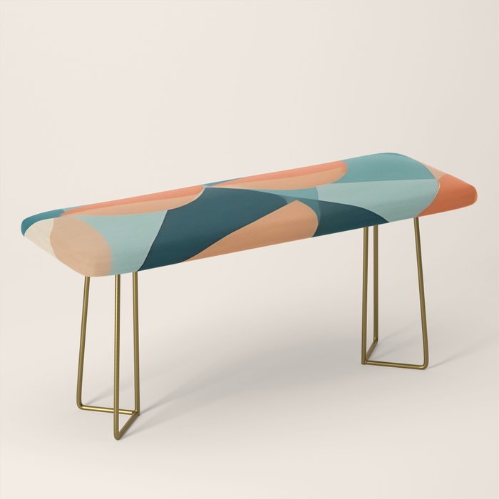 1/4 Cut, Abstract Fresh Fruits Citrus, Orange Lemon Illustration Scandinavian, Pastel Geometric Shapes eclectic Contemporary Modern Boho Bench