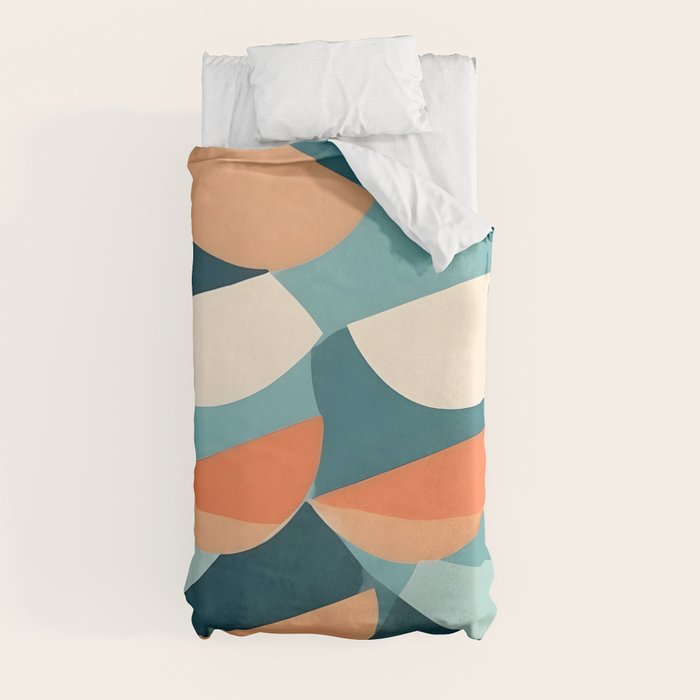 1/4 Cut, Abstract Fresh Fruits Citrus, Orange Lemon Illustration Scandinavian, Pastel Geometric Shapes eclectic Contemporary Modern Boho Duvet Cover