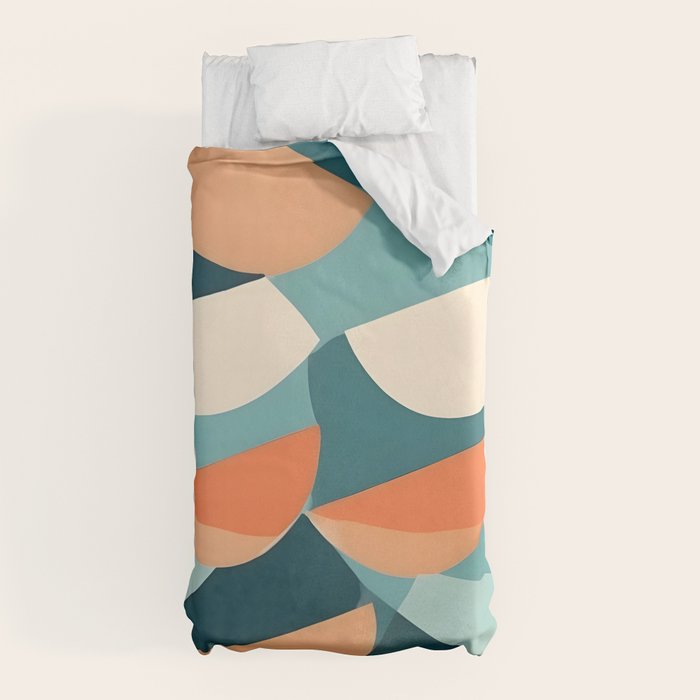 1/4 Cut, Abstract Fresh Fruits Citrus, Orange Lemon Illustration Scandinavian, Pastel Geometric Shapes eclectic Contemporary Modern Boho Duvet Cover