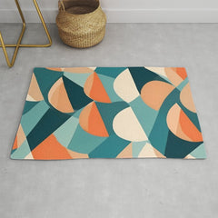 1/4 Cut, Abstract Fresh Fruits Citrus, Orange Lemon Illustration Scandinavian, Pastel Geometric Shapes eclectic Contemporary Modern Boho Rug