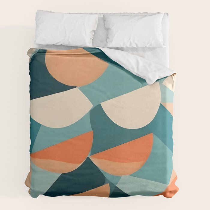 1/4 Cut, Abstract Fresh Fruits Citrus, Orange Lemon Illustration Scandinavian, Pastel Geometric Shapes eclectic Contemporary Modern Boho Duvet Cover