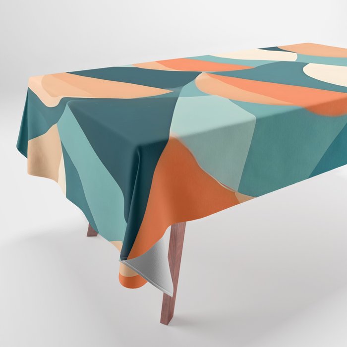 1/4 Cut, Abstract Fresh Fruits Citrus, Orange Lemon Illustration Scandinavian, Pastel Geometric Shapes eclectic Contemporary Modern Boho Tablecloth