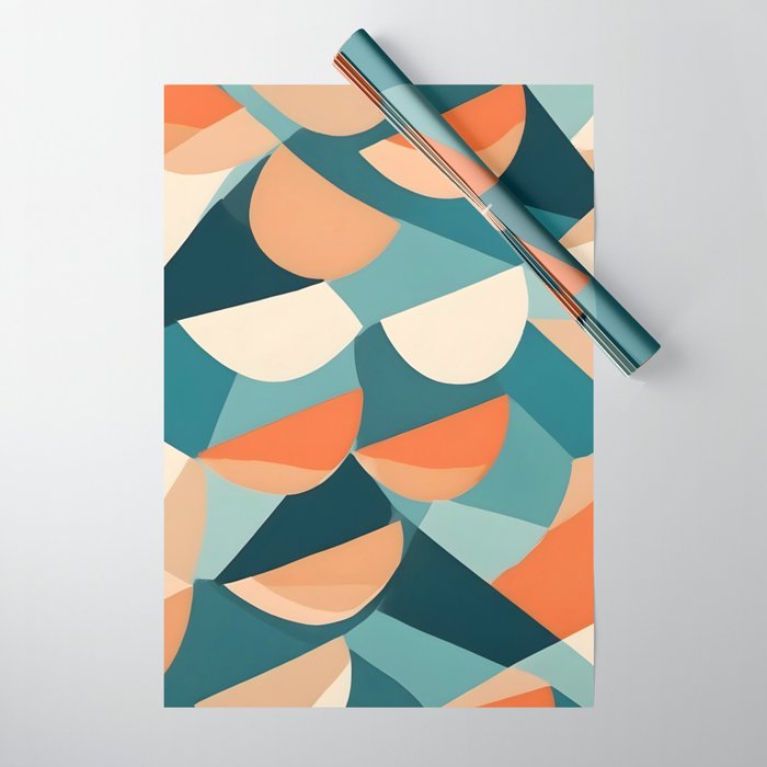 1/4 Cut, Abstract Fresh Fruits Citrus, Orange Lemon Illustration Scandinavian, Pastel Geometric Shapes eclectic Contemporary Modern Boho Wrapping Paper