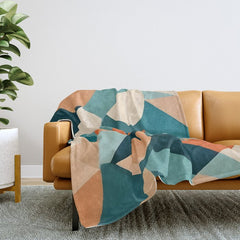 1/4 Cut, Abstract Fresh Fruits Citrus, Orange Lemon Illustration Scandinavian, Pastel Geometric Shapes eclectic Contemporary Modern Boho Throw Blanket