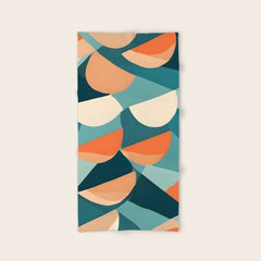 1/4 Cut, Abstract Fresh Fruits Citrus, Orange Lemon Illustration Scandinavian, Pastel Geometric Shapes eclectic Contemporary Modern Boho Bath Towel