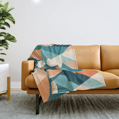 1/4 Cut, Abstract Fresh Fruits Citrus, Orange Lemon Illustration Scandinavian, Pastel Geometric Shapes eclectic Contemporary Modern Boho Throw Blanket
