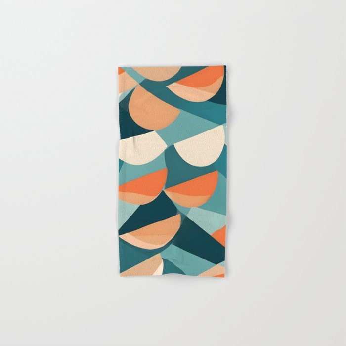 1/4 Cut, Abstract Fresh Fruits Citrus, Orange Lemon Illustration Scandinavian, Pastel Geometric Shapes eclectic Contemporary Modern Boho Bath Towel