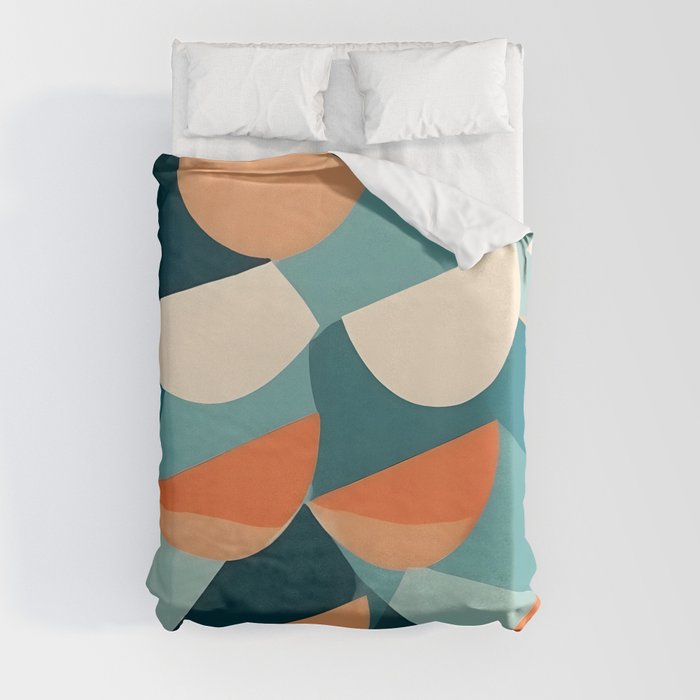 1/4 Cut, Abstract Fresh Fruits Citrus, Orange Lemon Illustration Scandinavian, Pastel Geometric Shapes eclectic Contemporary Modern Boho Duvet Cover