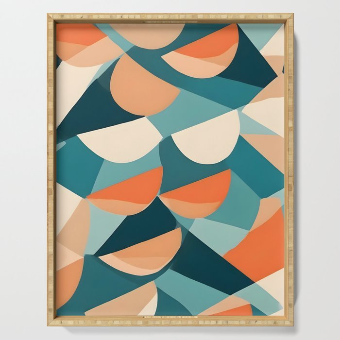 1/4 Cut, Abstract Fresh Fruits Citrus, Orange Lemon Illustration Scandinavian, Pastel Geometric Shapes eclectic Contemporary Modern Boho Serving Tray