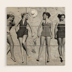 4 Girls Sunbathing Wood Wall Art