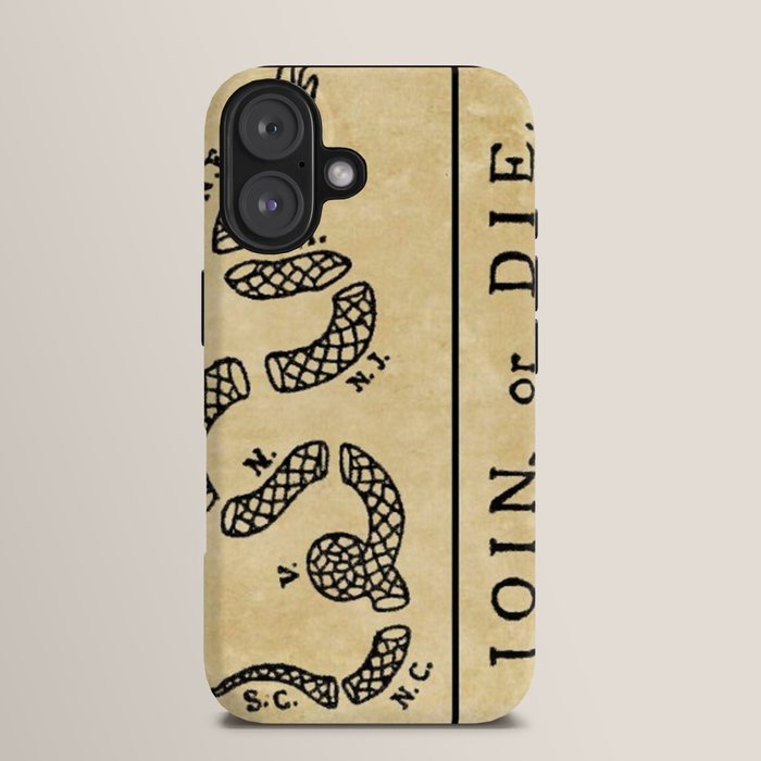 1776 "Join, or Die" Revolutionary War flag with 13 colonies, snake & no colors by Benjamin Franklin iPhone Case