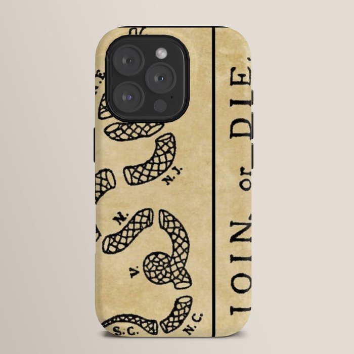 1776 "Join, or Die" Revolutionary War flag with 13 colonies, snake & no colors by Benjamin Franklin iPhone Case