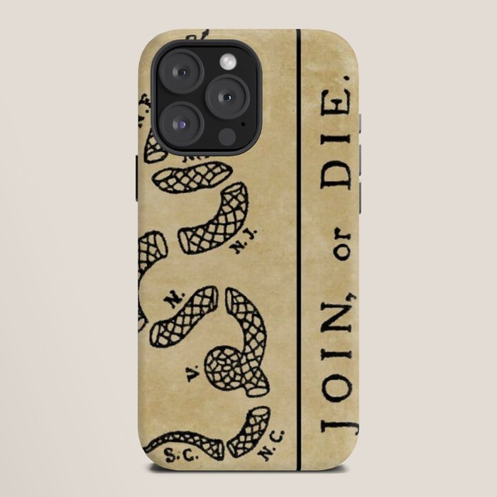 1776 "Join, or Die" Revolutionary War flag with 13 colonies, snake & no colors by Benjamin Franklin iPhone Case
