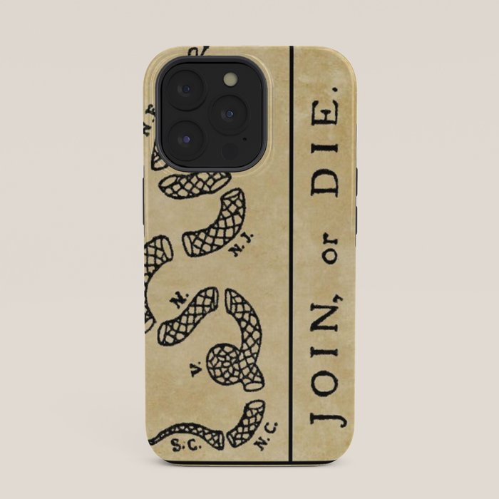 1776 "Join, or Die" Revolutionary War flag with 13 colonies, snake & no colors by Benjamin Franklin iPhone Case