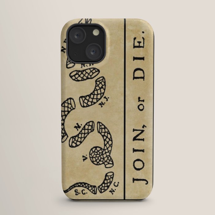 1776 "Join, or Die" Revolutionary War flag with 13 colonies, snake & no colors by Benjamin Franklin iPhone Case