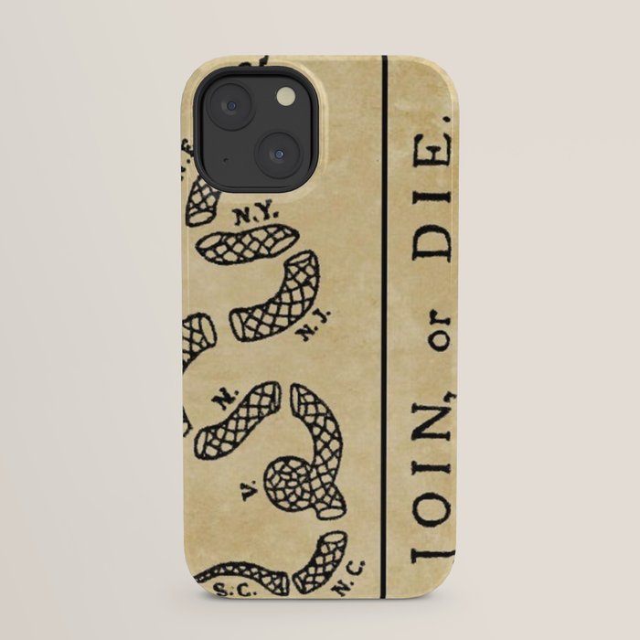 1776 "Join, or Die" Revolutionary War flag with 13 colonies, snake & no colors by Benjamin Franklin iPhone Case