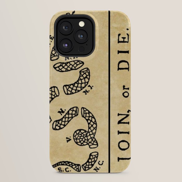 1776 "Join, or Die" Revolutionary War flag with 13 colonies, snake & no colors by Benjamin Franklin iPhone Case
