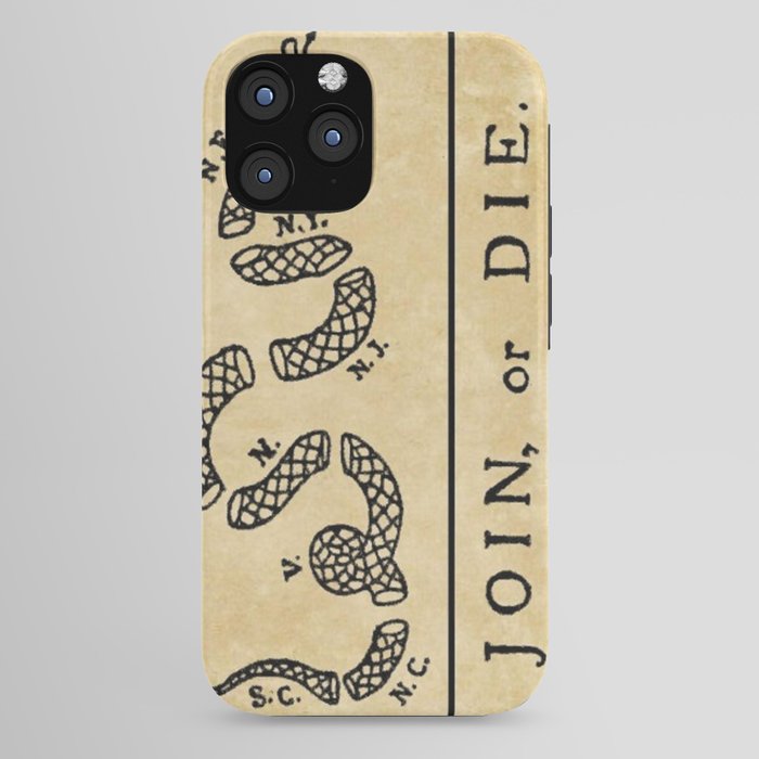 1776 "Join, or Die" Revolutionary War flag with 13 colonies, snake & no colors by Benjamin Franklin iPhone Case