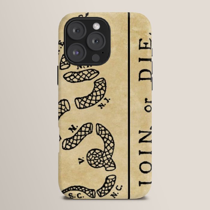 1776 "Join, or Die" Revolutionary War flag with 13 colonies, snake & no colors by Benjamin Franklin iPhone Case