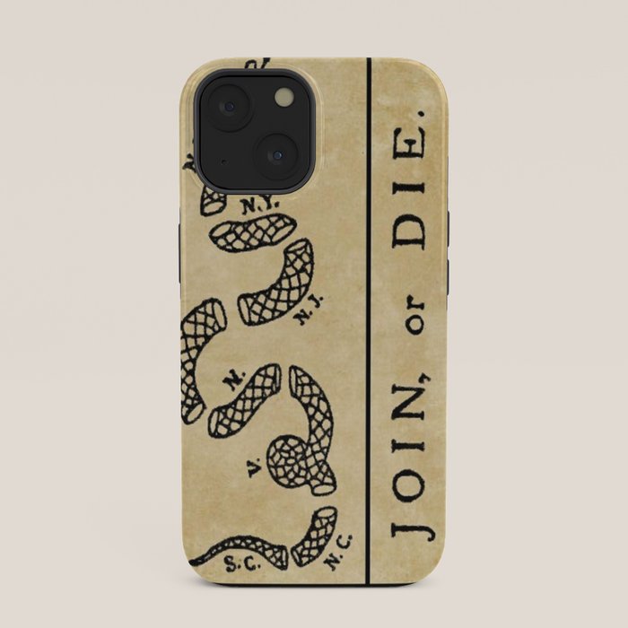 1776 "Join, or Die" Revolutionary War flag with 13 colonies, snake & no colors by Benjamin Franklin iPhone Case