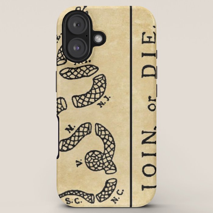 1776 "Join, or Die" Revolutionary War flag with 13 colonies, snake & no colors by Benjamin Franklin iPhone Case